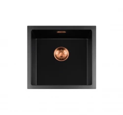 Fregadero Lorreine serie BQ 45x45cm sobre-encimera negro con tapón color cobre 40BQ-T-COPPER