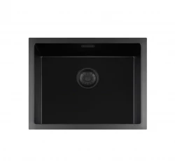 Fregadero Lorreine serie BQ 55x45cm de montaje sobre encimera negro con tapón negro 50BQ-T