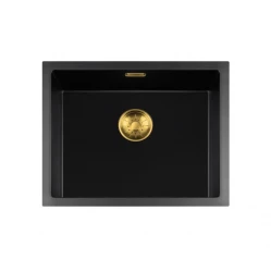 Fregadero Lorreine serie BQ 55x45cm sobre-encimera negro con tapón dorado 50BQ-T-GOLD