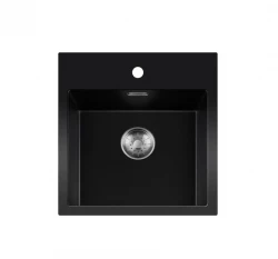 Fregadero Lorreine serie BQ 46x52cm sobreencimera negro con tapón de acero inoxidable 40BQ37TH-T-INOX