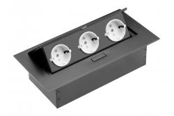 Cable de extensión de escritorio, 3x enchufe schuko, sin cable, negro 1208958666