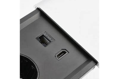 PRESTINO recessed desktop extension cable, 2x french socket, USB A+C, RJ45, HDMI, cable 1.5m, silver 1208958675