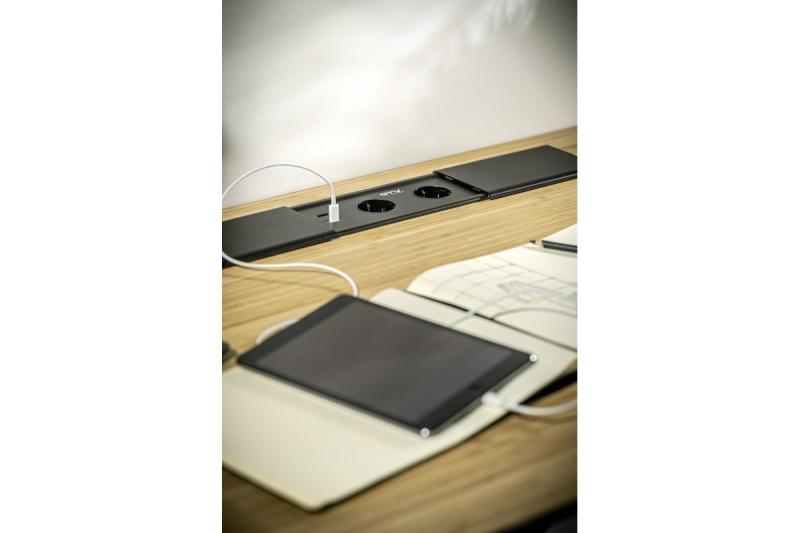 Cable de extensión empotrado para escritorio PRESTINO, 2x enchufe francés, USB A+C, RJ45, HDMI, cable de 1.5m, plateado 1208958675