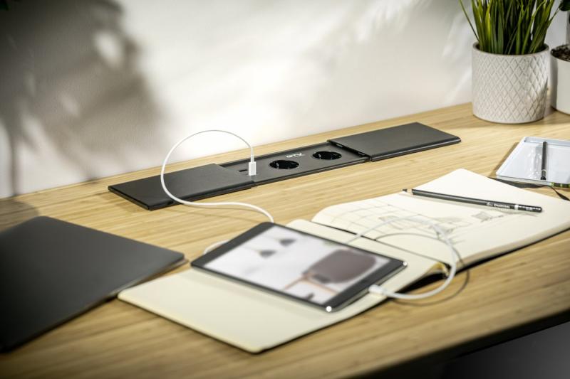 Cable de extensión empotrado para escritorio PRESTINO, 2x enchufe francés, USB A+C, RJ45, HDMI, cable de 1.5m, plateado 1208958675