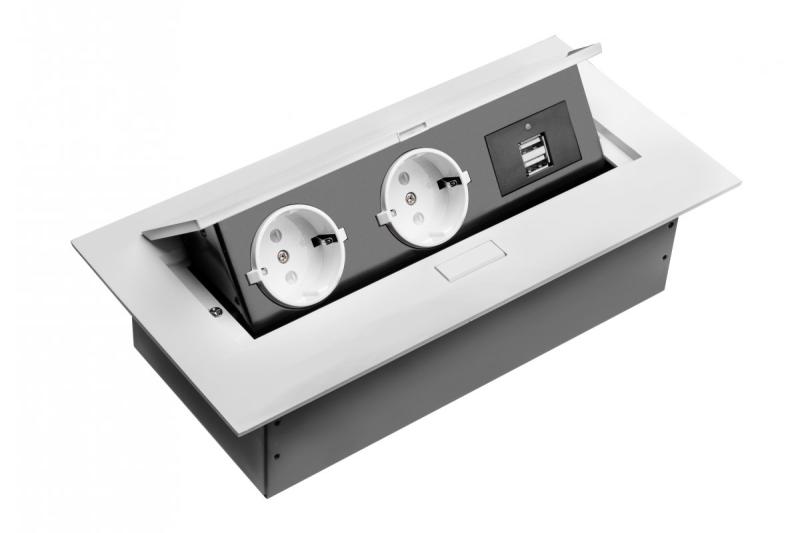 Cable de extensión de escritorio, 2x enchufe schuko, 2xUSB, sin cable, blanco 1208958685