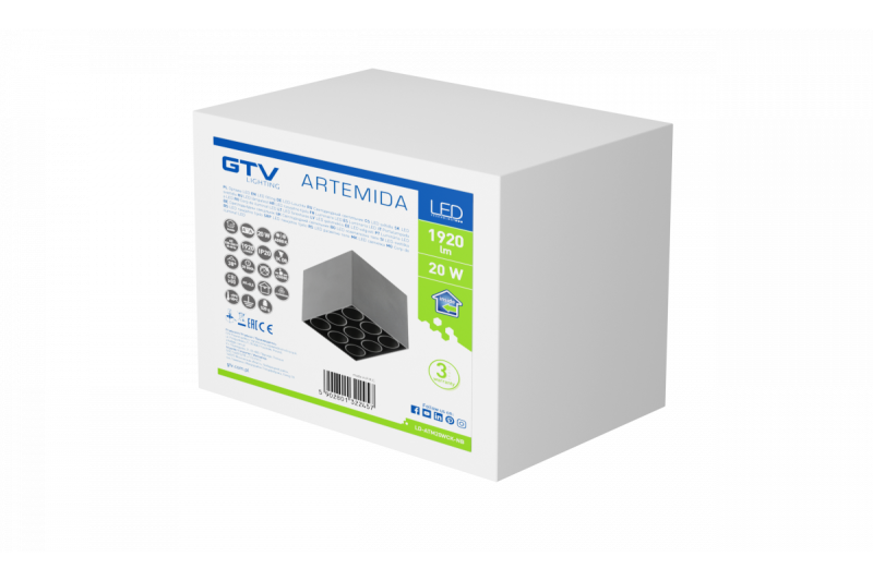 Decor Luminaria LED ARTEMIDA 20W 1920lm AC220-240V 50/60 Hz PF>0 9 Ra≥80 IP20 IK08 4000K 38° cuadrada negra. 1208962642