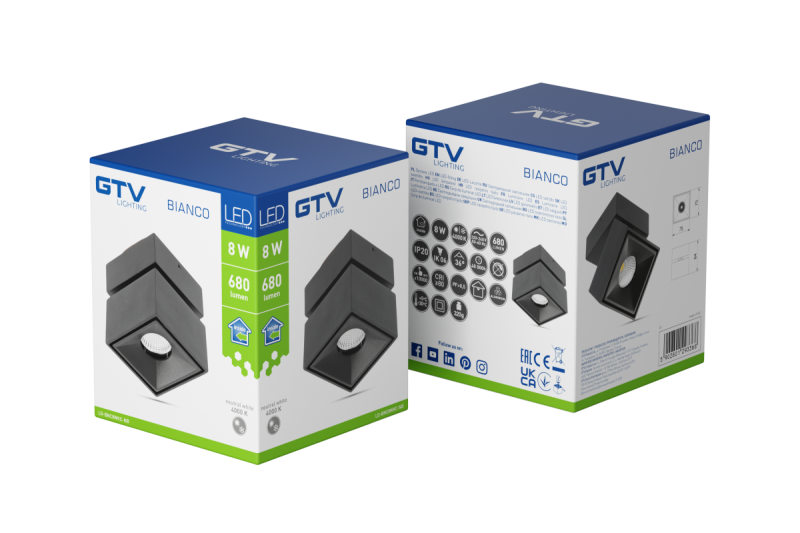 Decor Luminaria LED BIANCO 8W 680lm AC220-240V 50/60 Hz PF>0 9 Ra≥80 IP20 IK06 36° 4000K cuadrada negra. 1208962670
