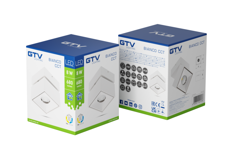 Decor Luminaria LED bianco cct 8W 680lm AC220-240V 50/60 Hz Ra≥80 IP20 36° 2700/3300/4000K blanco cuadrado. 1208962675