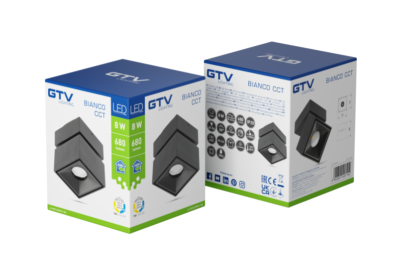 Decor Luminaria LED BIANCO CCT 8W 680lm AC220-240V 50/60 Hz Ra≥80 IP20 36° 2700/3300/4000K cuadrada negra. 1208962676