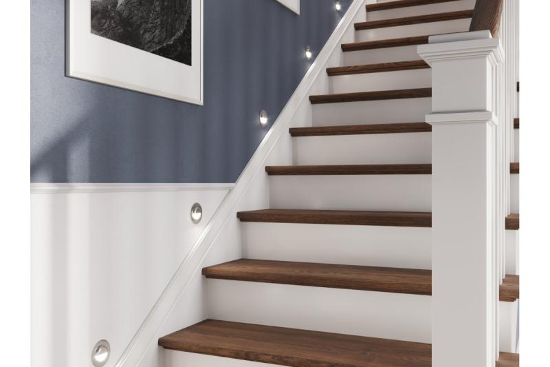 Decor Luminaria de escalera LED ESCADA OB DC12V con cubierta redonda esmerilada 0 8W 70lm 4000K cable de inoxidable 150cm.