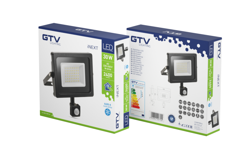 Proyector LED iNEXT con sensor de movimiento 30 W 2400 lm, PF > 0,9, RA > 80, IP65, 120°, 6400 K, cuerpo negro 1208962860