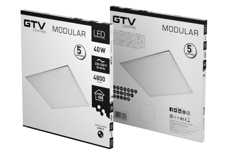 Luminaria LED MODULAR, placa trasera, 60x60cm, 4000K, 40W, 4800lm, AC220-240V, PF>0,9, IP54, 5y 1208962999