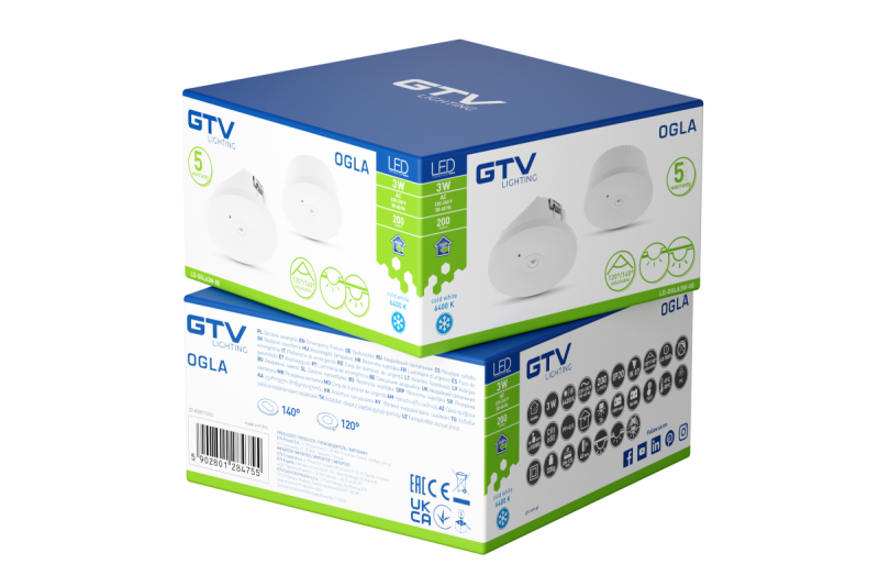 Luminaria de emergencia OGLA LED, 3W, 200lm, AC220-240V, 50-60Hz, IP20, 6400K, 3H, tarea única, botón de PRUEBA 1208963016