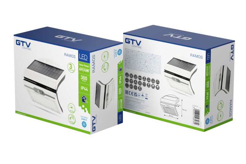 RAMOS Solar Facade Luminaria con Sensor de Movimiento/Anochecer, 50W, 300lm, 3,7V 1800mAh, IP44, 6000K, blanco 1208963114