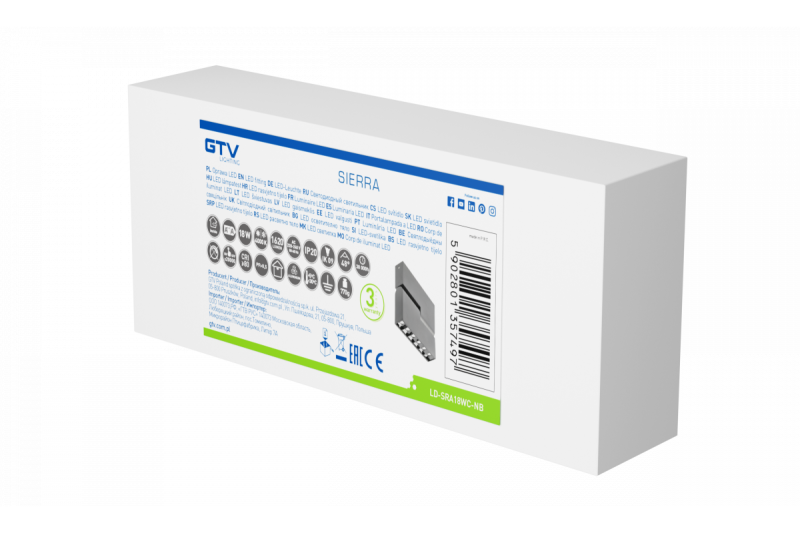 Decor Luminaria LED SIERRA 18W 1620lm AC220-240V 50/60 Hz PF>0 9 Ra≥80 IP20 IK08 4000K 48° negro 1208963168