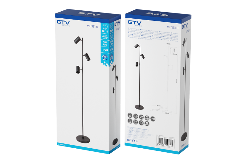 Decor Lámpara de pie VENETO IP20 máx. 20W 3 x GU10 negra 1208963349