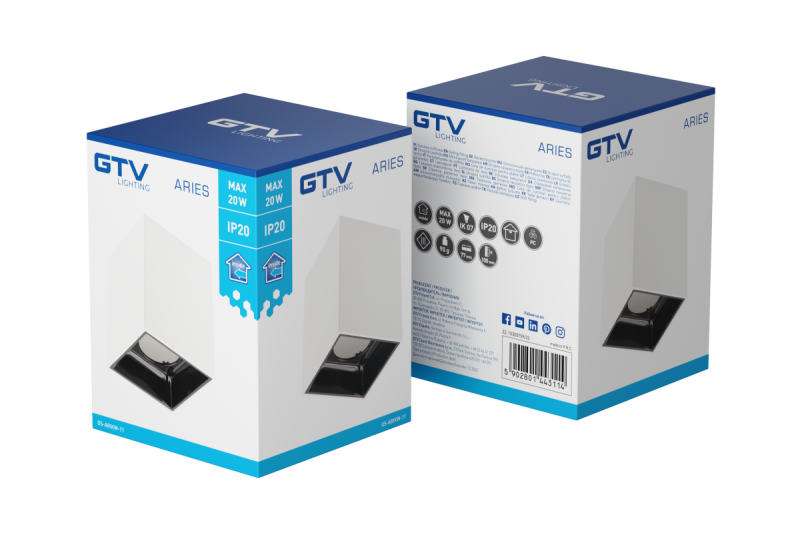 Decor Luminaria de techo ARIES PC 77x100mm IP20 máx. 20W cuadrada blanco/negro. 1208963814