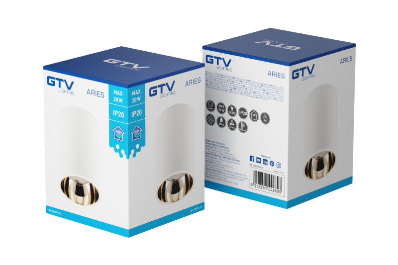 Decor Luminaria de techo ARIES PC 73x105mm IP20 máximo 20W redonda blanca/dorada 1208963819