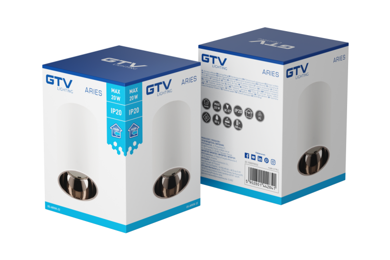 Decor Luminaria de techo ARIES PC 73x105mm IP20 máx. 20W redonda blanco/negro cromado. 1208963820