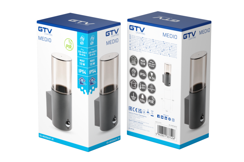 Decor Luminaria de jardín MEDIO-AU PIR E27 MAX.15W IP54 AC220-240V 50-60Hz lámpara de pared superior grafito. 1208963938