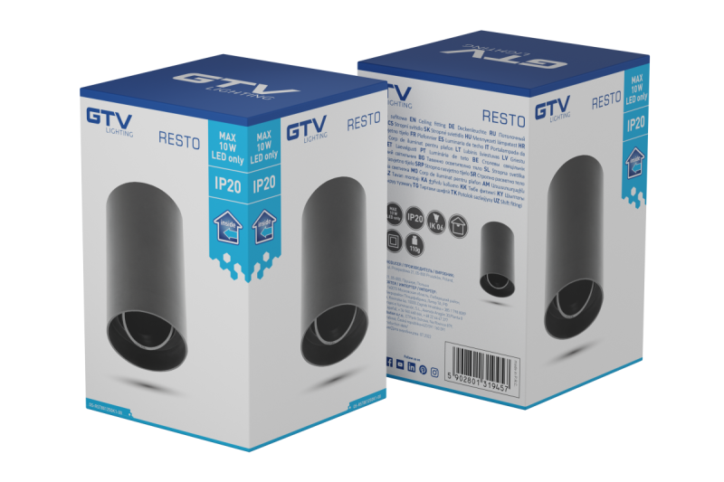 Decor Luminaria de techo RESTO PC φ80x125mm IP20 máx. 20W redonda negra. 1208963985