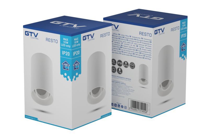 Decor Luminaria de techo RESTO PC φ80x125mm IP20 máx. 20W redonda blanca. 1208963986