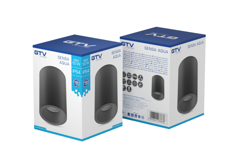 Decor Lámpara de techo SENSA AQUA alum 85x115 IP54 máx. 50W circular negra. 1208964009