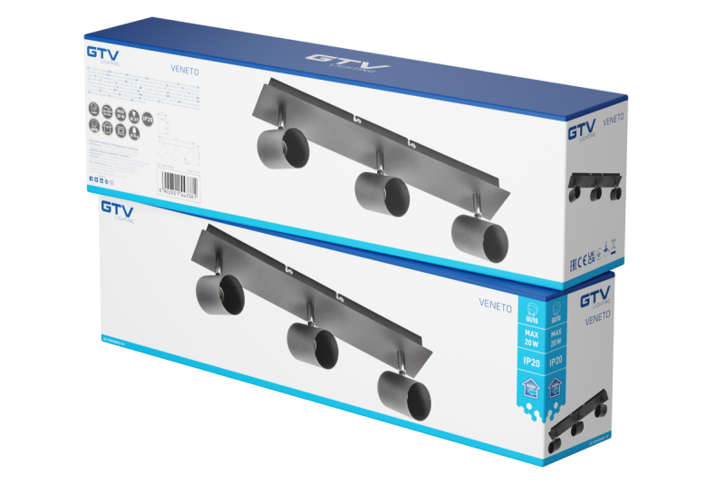 Decor Luminaria de techo VENETO IP20 máx. 20W 3 x GU10 redonda negra. 1208964040