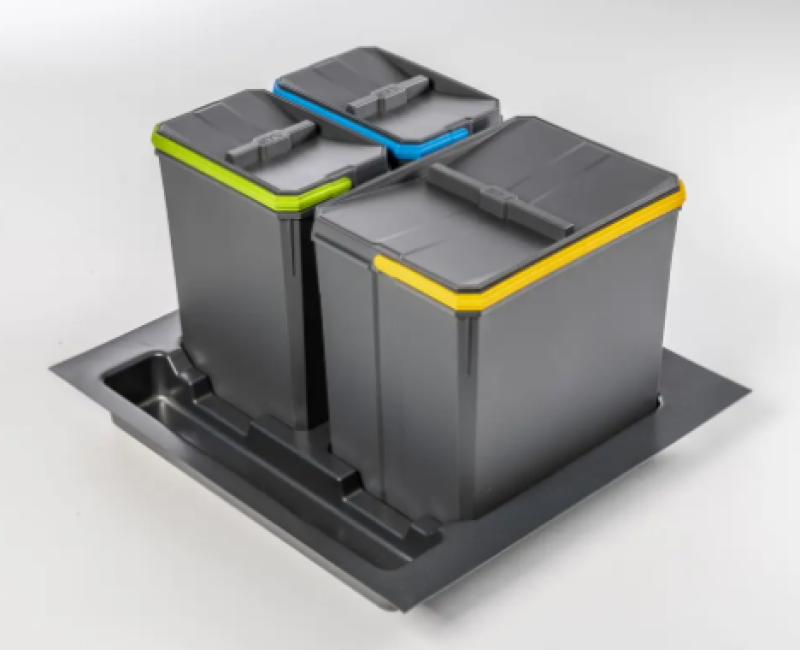 Sistema de separación de residuos Garbi Basket B-60-3 para cajón de 60 cm, incluye soporte y 3 cubos de basura 1208964399.