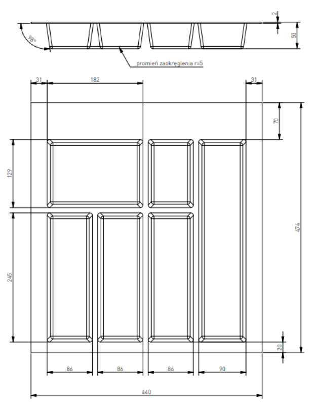 Decor Cutle Bandejas para Cubiertos Inserto para Cajón de Cocina 500 Antracita 1208966376