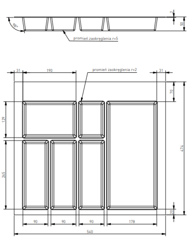 Decor Cutle Bandejas para cubiertos Inserto para cajón de cocina 600 Antracita 1208966378