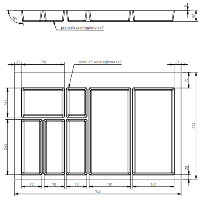 Decor Cutle Organizador de Cubiertos Inserto para Cajón de Cocina 800 Antracita 1208966380