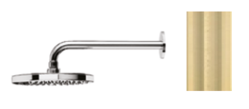 Ducha mural Waterevolution Flow 250mm con conexión a la pared PVD dorado claro T164125WGE