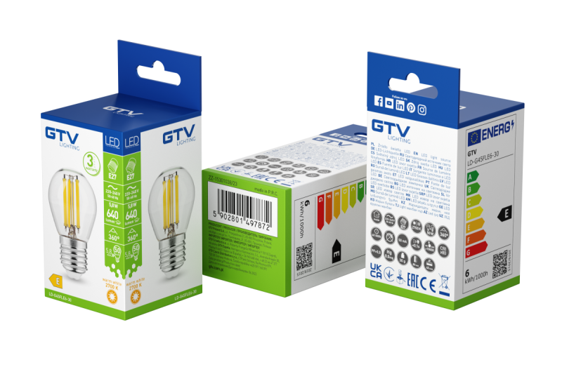 FUENTE DE LUZ LED, FILAMENTO, A-G, G45, 2700K, E27, 5,8W, AC220-240V, 360°, 640lm, 50mA 1208966966