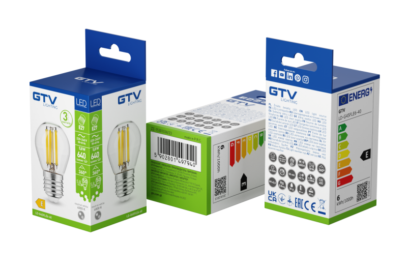 FUENTE DE LUZ LED, FILAMENTO, A-G, G45, 4000K, E27, 5,8W, AC220-240V, 360°, 640lm, 50mA 1208966967