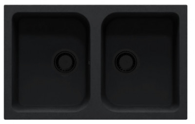 GraniteMy Dortmund black granite double sink countertop 76x48 cm with black drain 1208967041