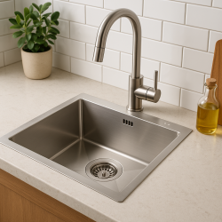 Fregadero Quadri Dixton 40 de acero inoxidable 400x450 mm con orificio para grifo sobre encimera 1208967079