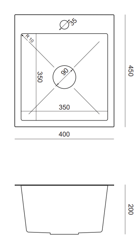 CONJUNTO Quadri Dixton 40 fregadero de acero inoxidable 400x450 mm con agujero para grifo montaje sobre encimera con grifo de cocina Quadri Coventry acero inoxidable