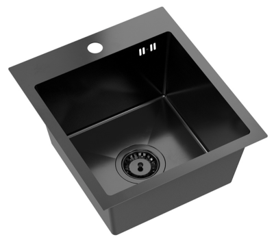Quadri Dixton 40 set with black stainless steel sink with nano PVD 400x450 mm with tap hole top mount and Quadri Coventry kitchen faucet
