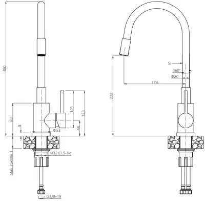 Quadri Dixton 40 set with black stainless steel sink with nano PVD coating 400x450 mm with tap hole and Quadri Bristol kitchen faucet