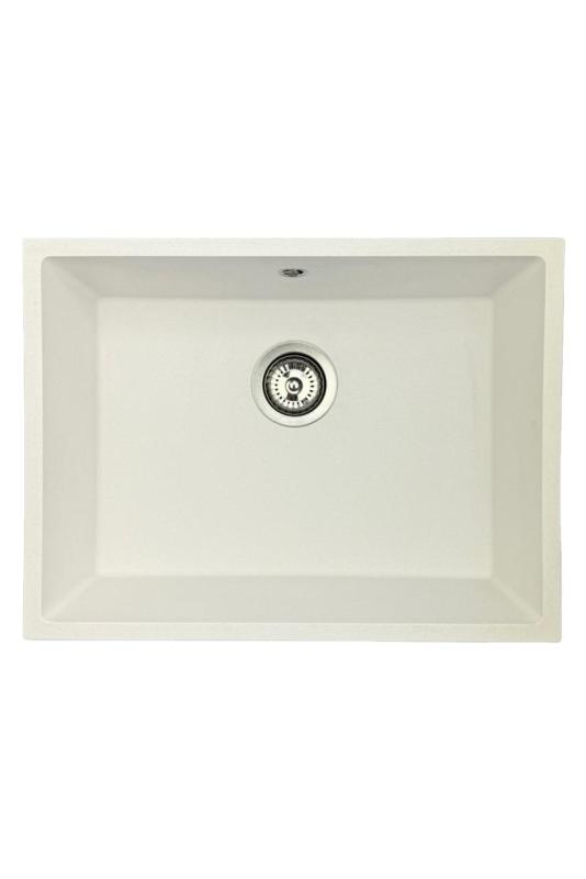 GraniteMy Universal fregadero de granito blanco 55x40 cm blanco, instalación superior, instalación inferior y instalación a ras con tapón de acero inoxidable 1208967109.