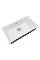 Fregadero GraniteMy Universal de granito blanco grande 74x40 cm blanco de montaje sobre encimera, bajo encimera y enrasado con tapón de acero inoxidable 1208967111