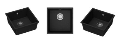 GraniteMy Universal granite black sink 40x40 cm black top-mounted undermount and flush-mount with black plug 1208967112