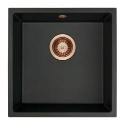 Fregadero GraniteMy Universal granito negro 40x40 cm negro sobre encimera, bajo encimera y enrasado con tapón de cobre 1208967114