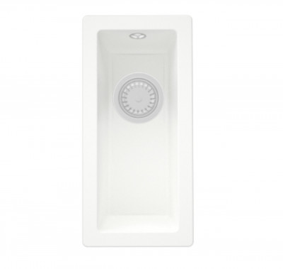 GraniteMy Universal granite white small sink 17x40 cm white top-mounted, undermount and flush-mount with white plug 1208967137