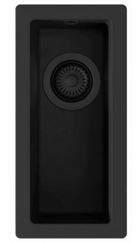 Fregadero GraniteMy Universal de granito negro pequeño 17x40 cm negro de montaje sobre encimera, bajo encimera y enrasado con tapón negro 1208967140
