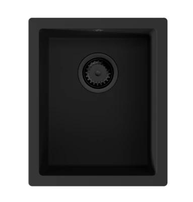 GraniteMy Universal granite black small sink 17x40 cm black top-mounted, undermount and flush-mount with black plug 1208967143