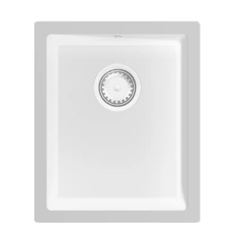 Fregadero GraniteMy Universal de granito blanco 34x40 cm de montaje sobre-encimera, bajo encimera y enrasado con tapón blanco 1208967146