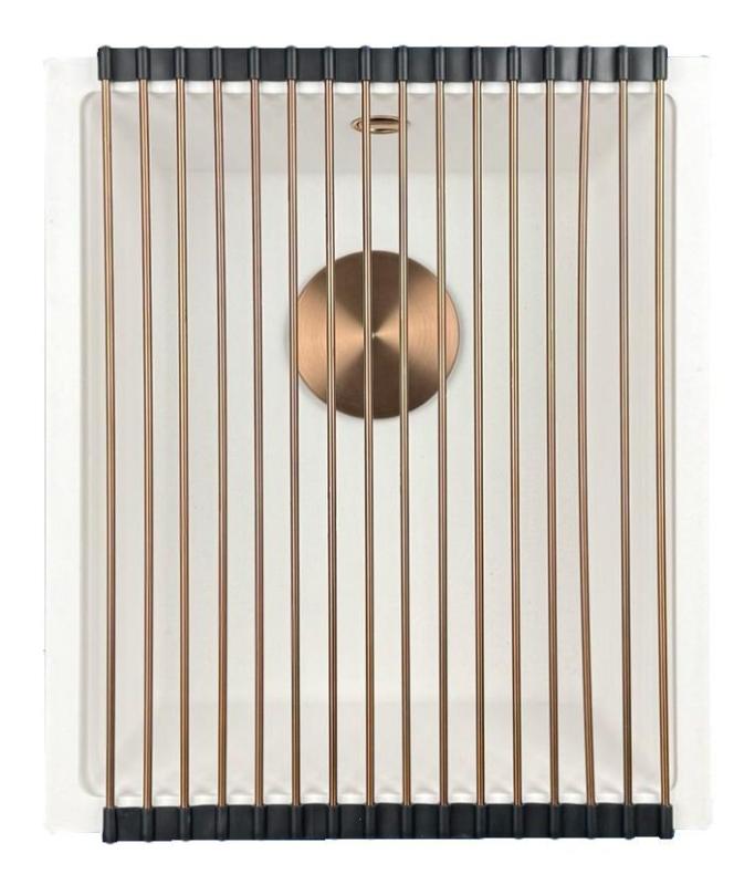 Fregadero GraniteMy Universal de granito blanco 34x40 cm blanco de montaje sobre encimera, bajo encimera y enrasado con tapón de cobre 1208967148