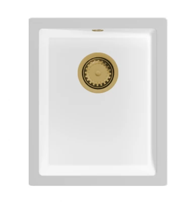 GraniteMy Universal granite white sink 34x40 cm white top-mounted, undermount and flush-mount with gold plug 1208967149